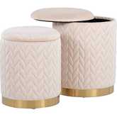 Marla Quilted Ottoman Set in Gold & Cream Velvet